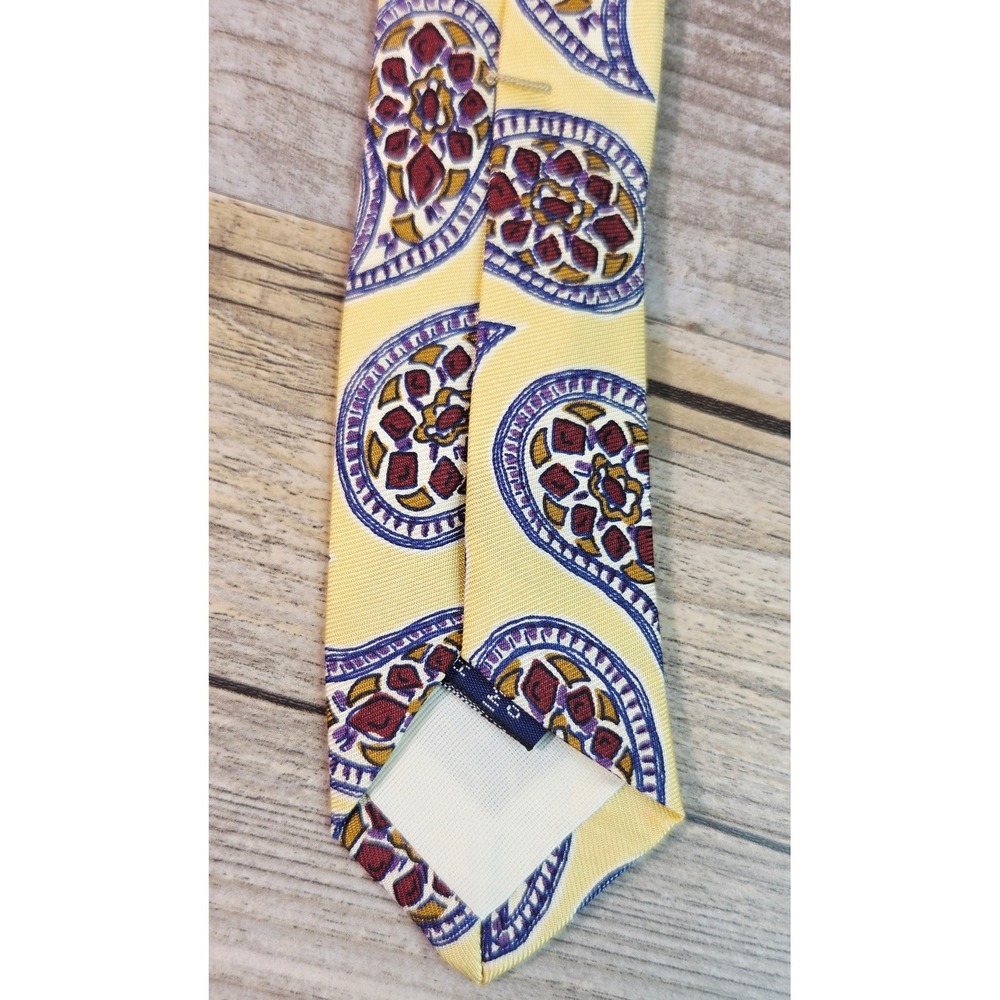 Lands End Mens Silk Tie Yellow Paisley Purple Red Handsewn USA Classic Business - Picture 6 of 7